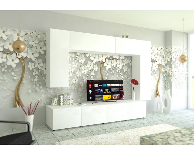 Living Armonia MDF Alb Lucios - Varianta 1 cu sistem "PUSH TO OPEN"